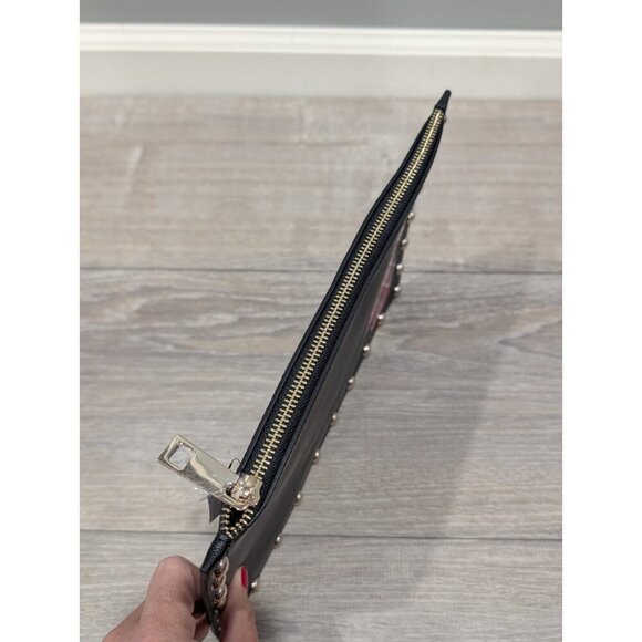 NEW White House Black Market Clutch Purse Handbag Black w Floral pattern Top Zip - Picture 10 of 16